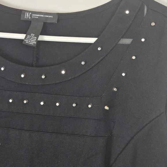 INC Black Studded Neckline Sheath Dress PLUS 2X Moto Goth Side Zip WHIMSIGOTH - Picture 3 of 8